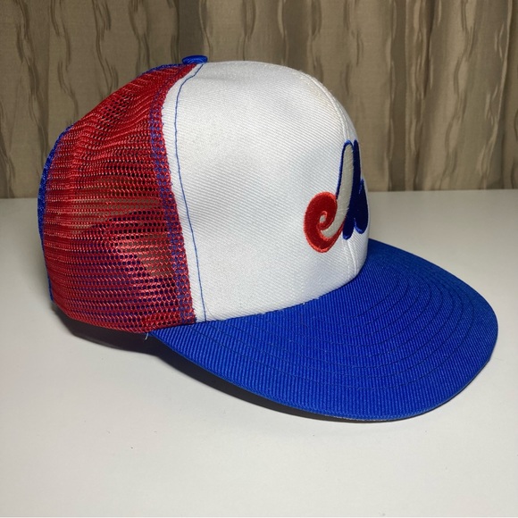 MLB Montreal Expos Size Med/Large ANNCO Tri-Color Mesh Snapback Trucker RARE - Picture 7 of 16